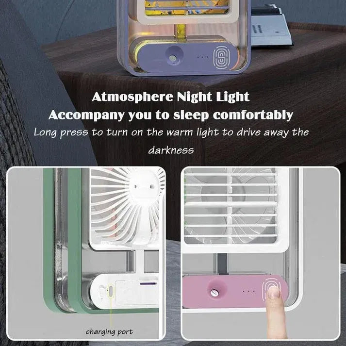 Portable Desktop Air Conditioner USB Mini Air Cooler Fan Water Cooling Fan with 3 Speed Spray Humidifier Purifier for Car Home Rechargeable