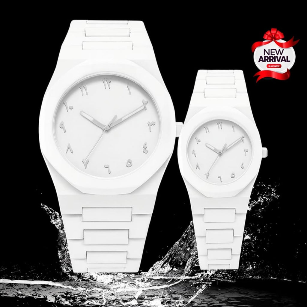 White Aura Couple Watch – Elegant Matching Timepieces, Stylish Fashion Accessories for Men and Women- Without Box