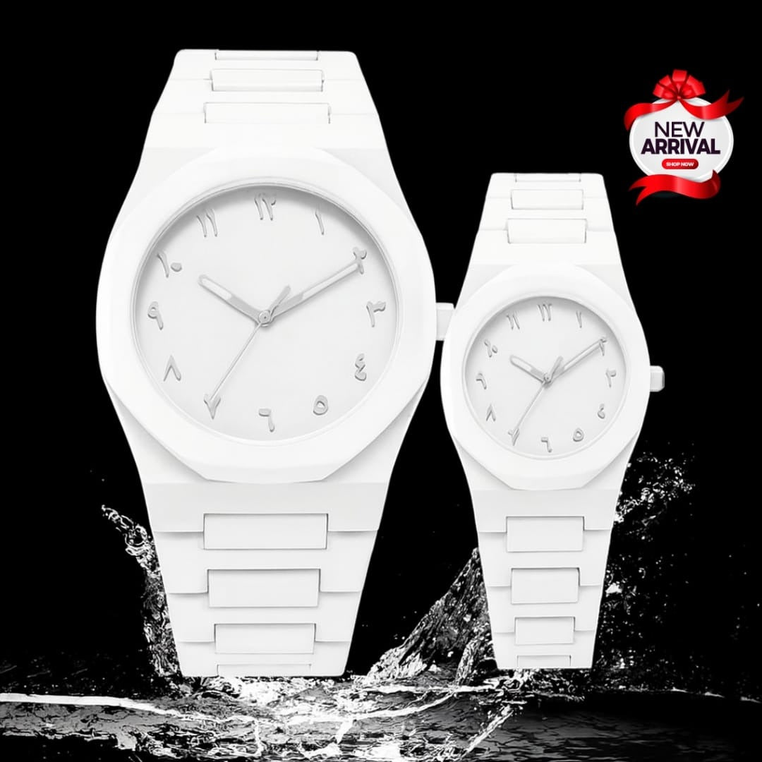 White Aura Couple Watch – Elegant Matching Timepieces, Stylish Fashion Accessories for Men and Women- Without Box