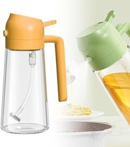 2 in 1 Glass Oil Sprayer and Dispenser, Sprayable and Pourable Oil Bottle 500 ml Random color