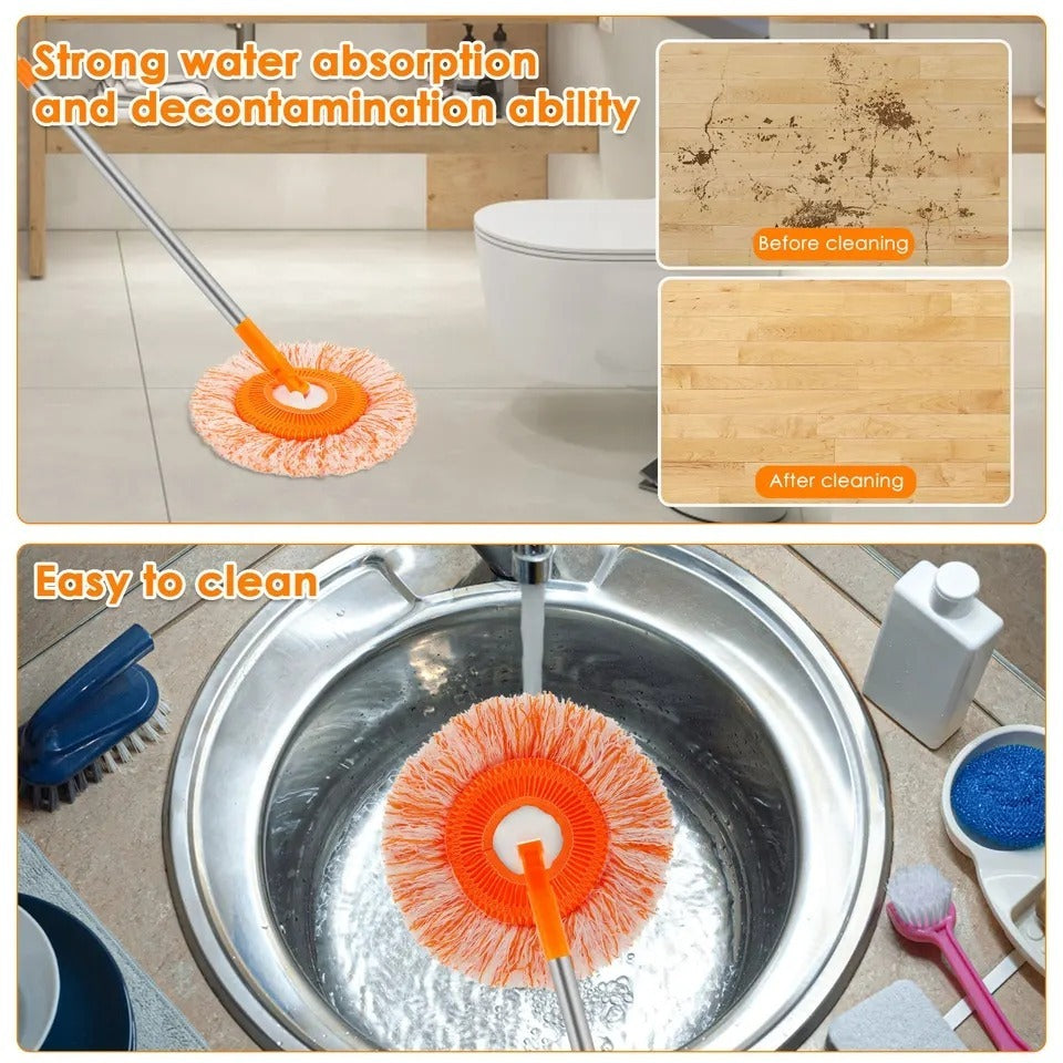 360° Rotating Microfiber Mop | Round Shape | Extendable Adjustable Stick | Floor Cleaning Accessories for Home