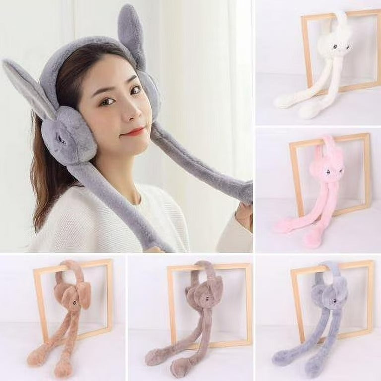 Soft Fluffy Rabbit Ears Headband | Moving Ears Plush Earmuffs | Warm & Cozy – 1Pc Random Colour
