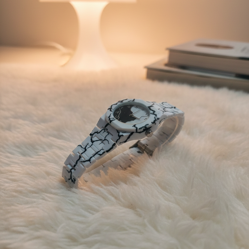 White & Black Minimalist Watch with Arabic Numerals | Durable Resin Strap, Octagonal Bezel, Unisex Luxury Aesthetic Timepiece for Casual & Formal Wear - Limited Edition Series