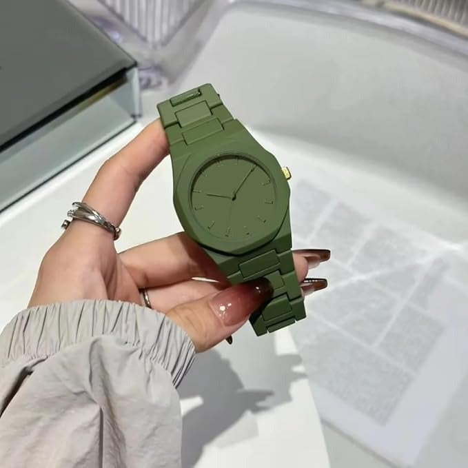 Elegant Minimalist Watch with Eastern Arabic Numerals  - Modern Architectural Style Unisex Timepiece ( Green ) FREE DELIVERY