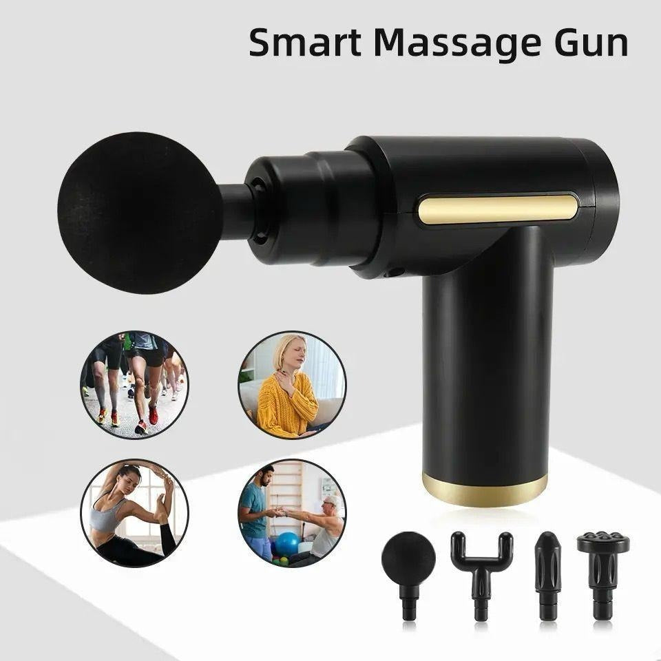 Professional Smart Percussion Massage Gun – High-Intensity Deep Tissue Muscle Massager with 4 Interchangeable Heads for Athletic Recovery & Pain Relief 4 in 1