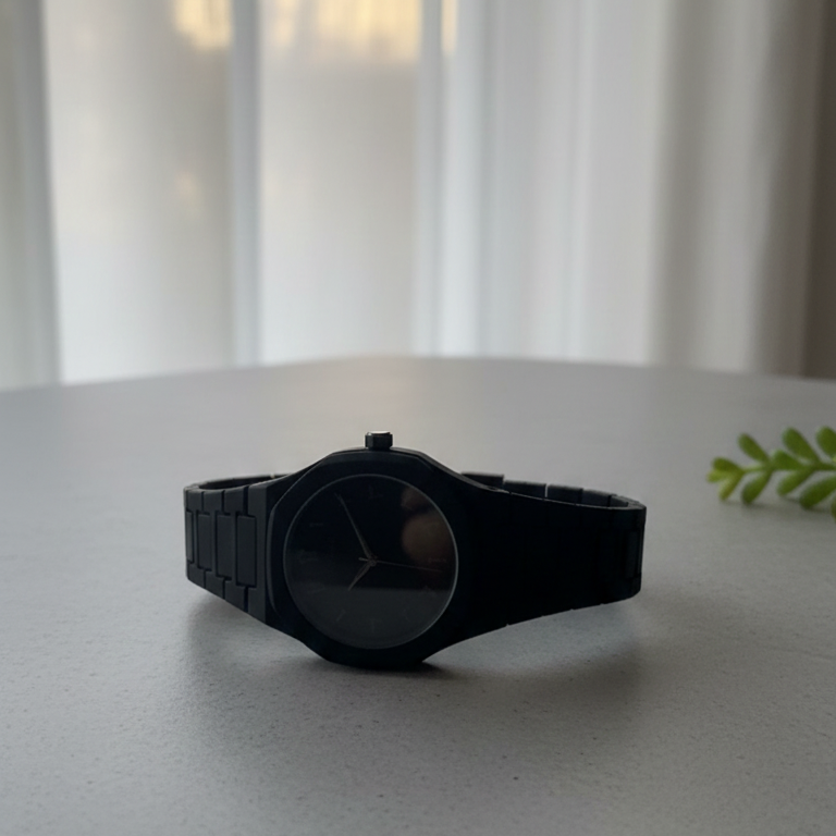 Elegant Minimalist Watch with Eastern Arabic Numerals & Integrated Octagonal Bezel Case - Modern Architectural Style Unisex Timepiece ( black )